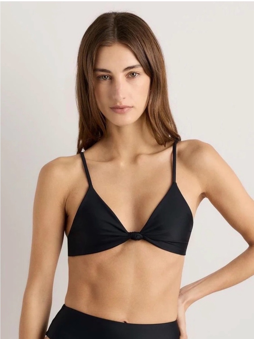 NWT Quince Italian Knotted Triangle Bikini Top Black Medium